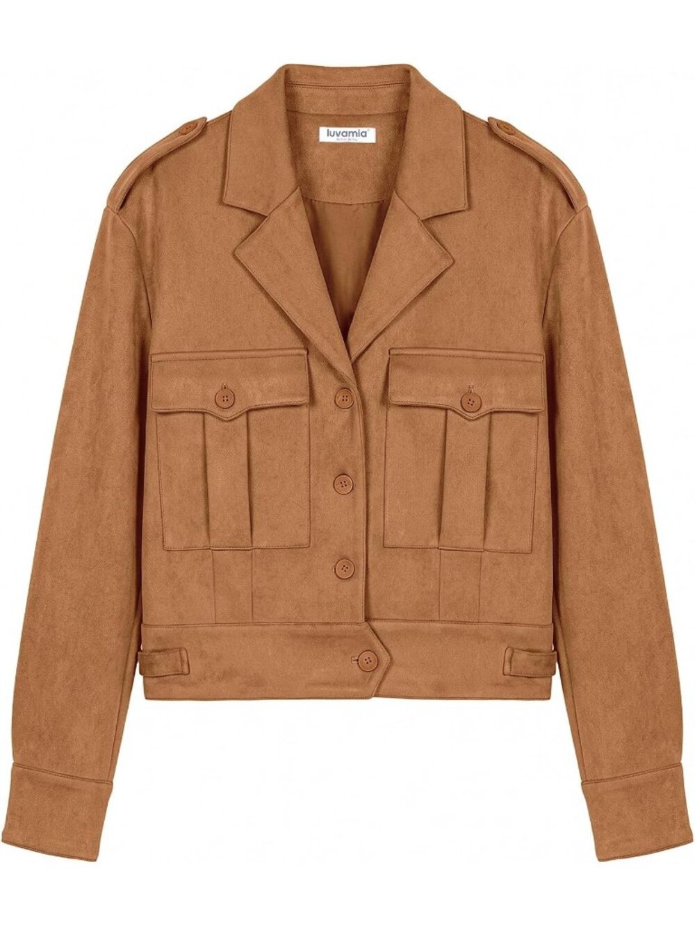 Women's Brown Faux Suede Button Down Fall Outerwear Cropped Shacket Jacket
